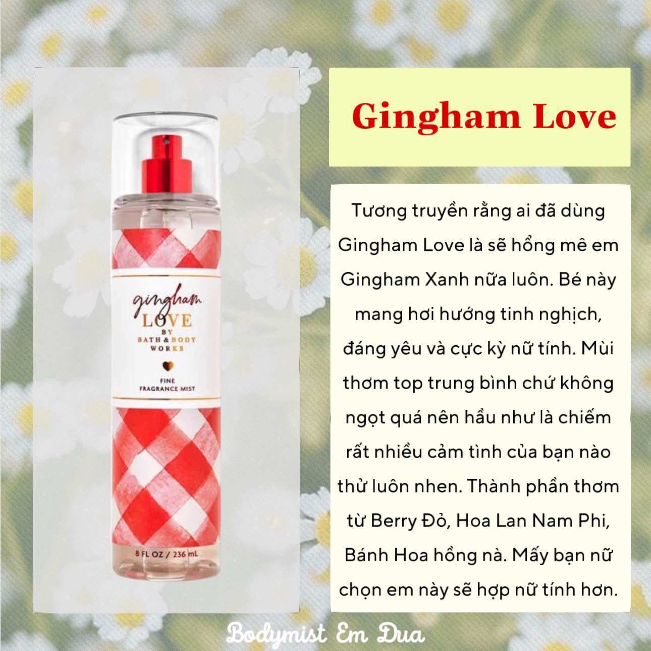Xịt thơm toàn thân - gingham love - bodymist em dứa