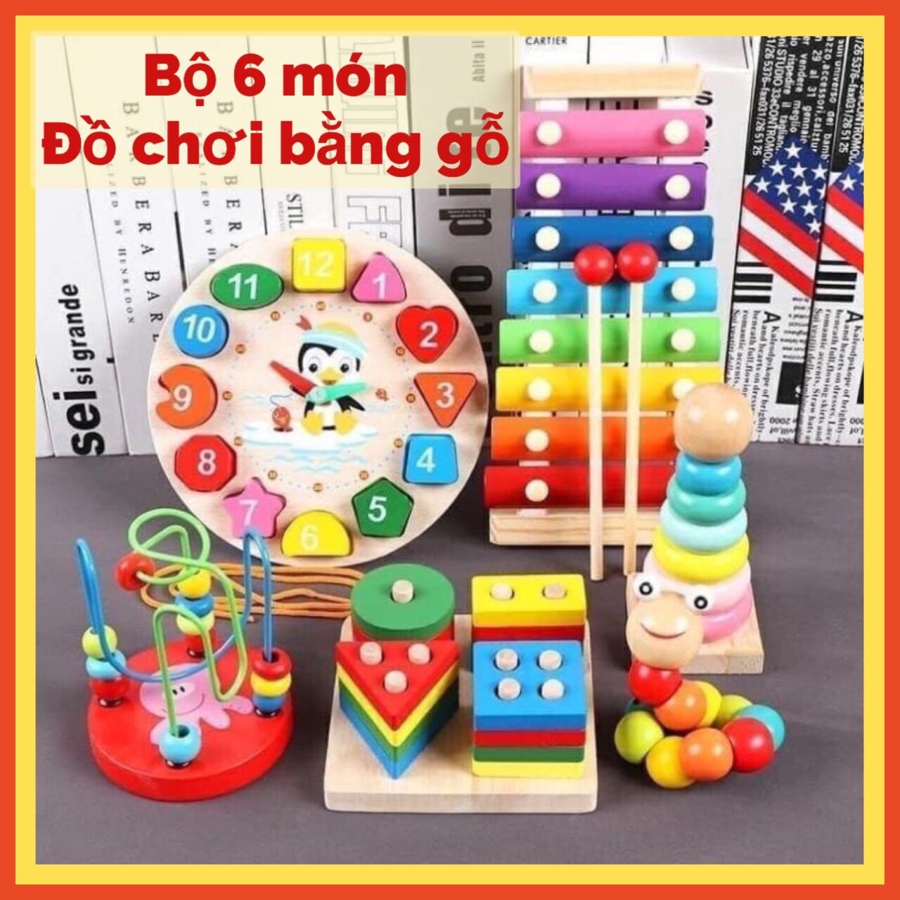 COMBO 6 MÓN ĐỒ CHƠI GỖ PHÁT TRIỂN TRÍ TUỆ CHO BÉ