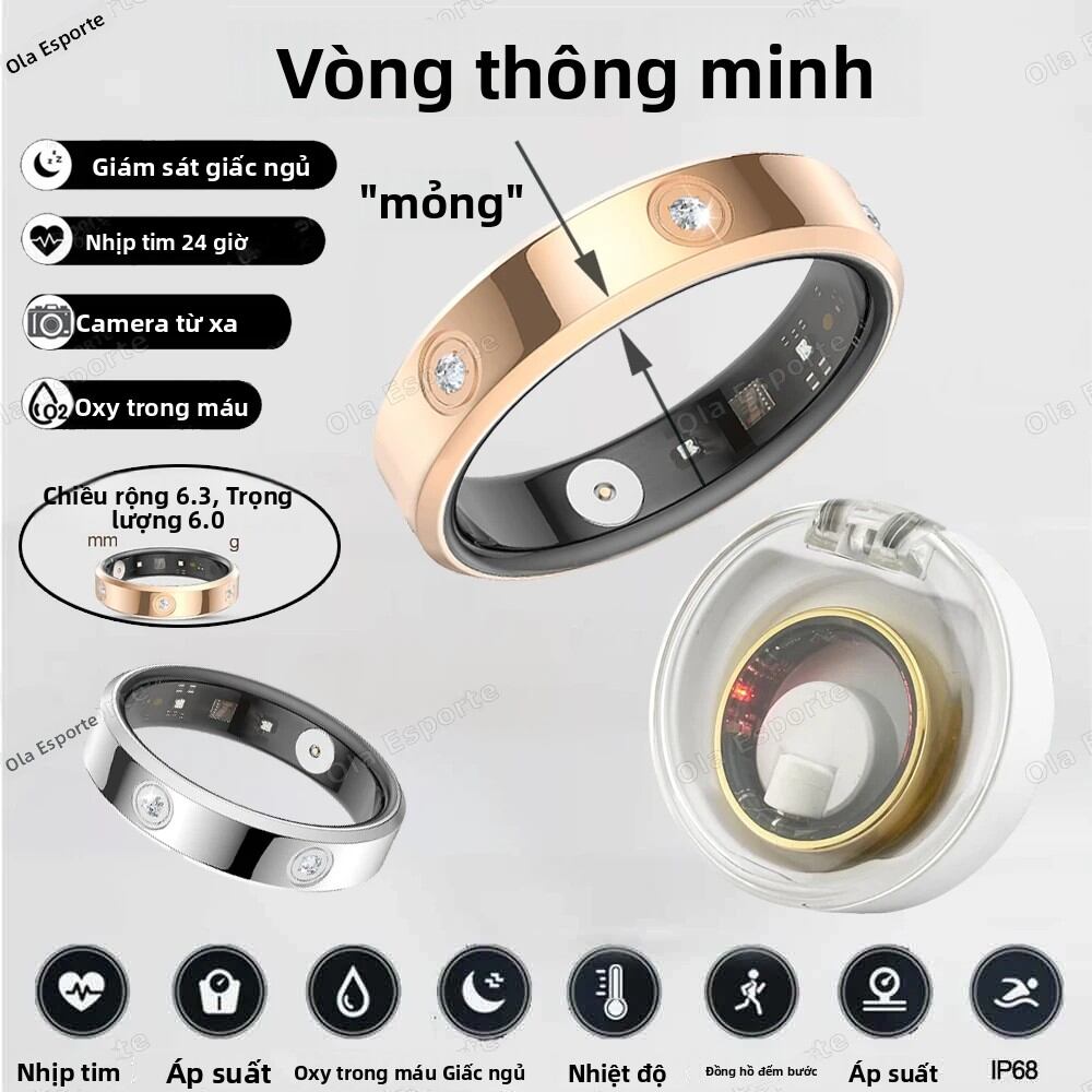 Nhẫn Thông Minh Thời Trang Nữ 2025 Chống Nước IP68 Siêu Mỏng 6.3mm, Theo Dõi Sức Khỏe Khi Ngủ, Thiết Bị Theo Dõi Thể Dục, Máy Đếm Bước Chân, Vỏ Hợp Kim
