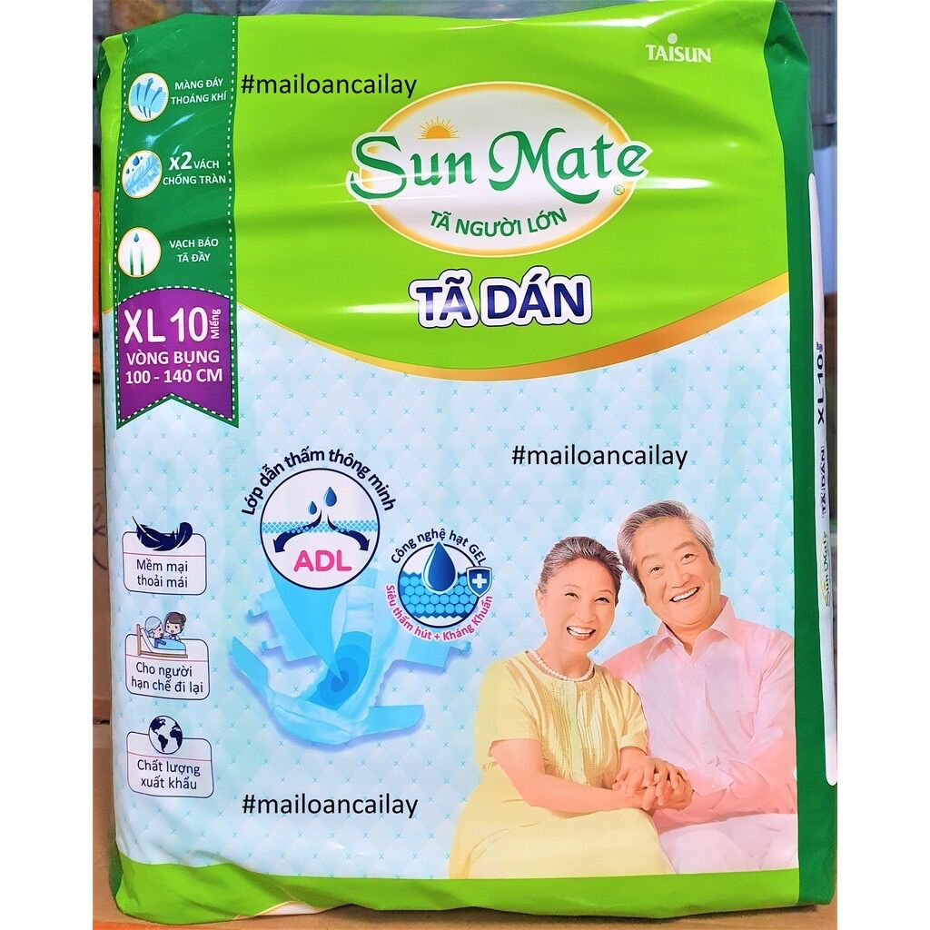 Tã dán người lớn Sunmate size XL túi 10 miếng