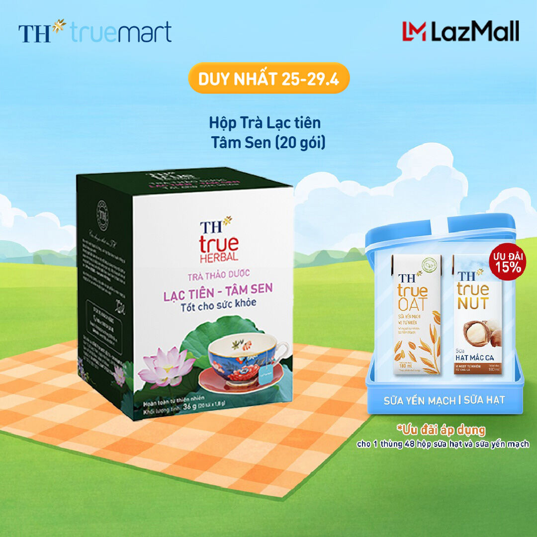 Hộp trà thảo dược TH true HERBAL Lạc tiên – Tâm sen (20 gói)