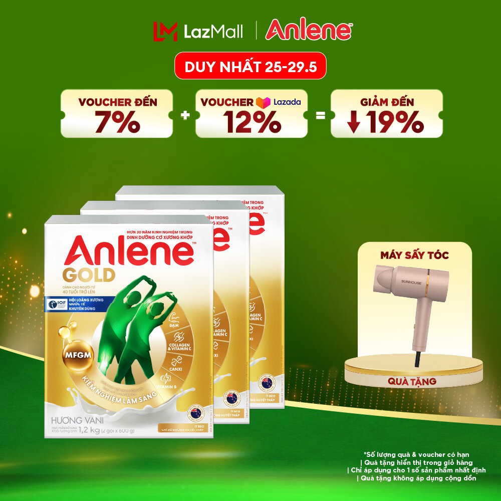 [Voucher giảm đến 26%]Combo 3 Sữa Bột Anlene Gold Hương Vani 1.2Kg