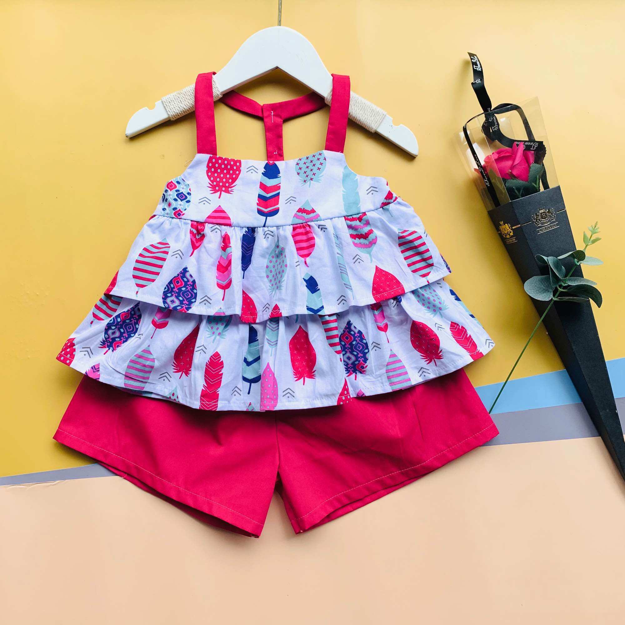 Bộ đùi bé gái dây 2 tầng xinh xắn, chất thô cotton mềm mát