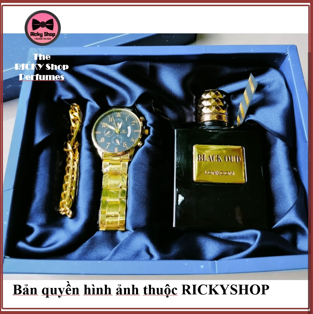 Bộ quà tặng nước hoa black oud đồng hồ lắc tay nam dành cho bạn trai sinh nhật valentine sang trọng xịn xò