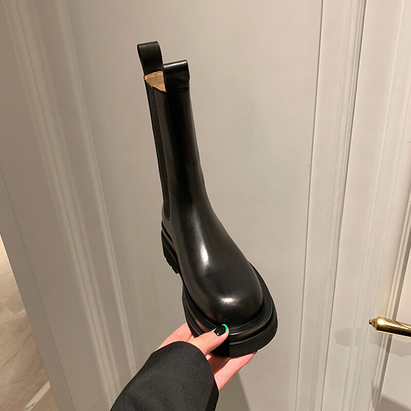 Giày Mona Chelsea Boot Nữ Boot Martin Mỏng Phong Cách Anh Cao Đến Bắp Chân Boot Giày Chelsea Boot Đế