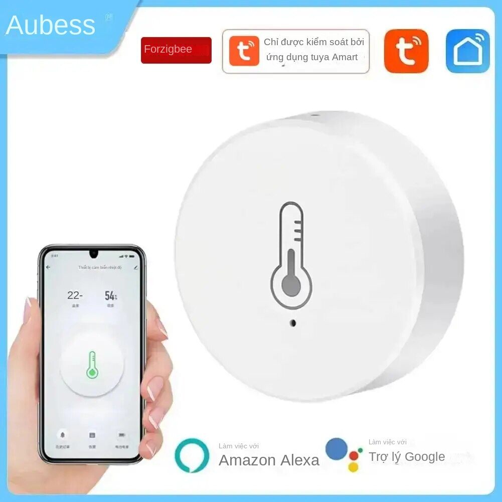 Tuya Zigbee 3.0 Nhiệt kế trong nhà Cảm biến độ ẩm chạy bằng pin Hoạt động với Alexa Google Home Cuộc sống thông minh