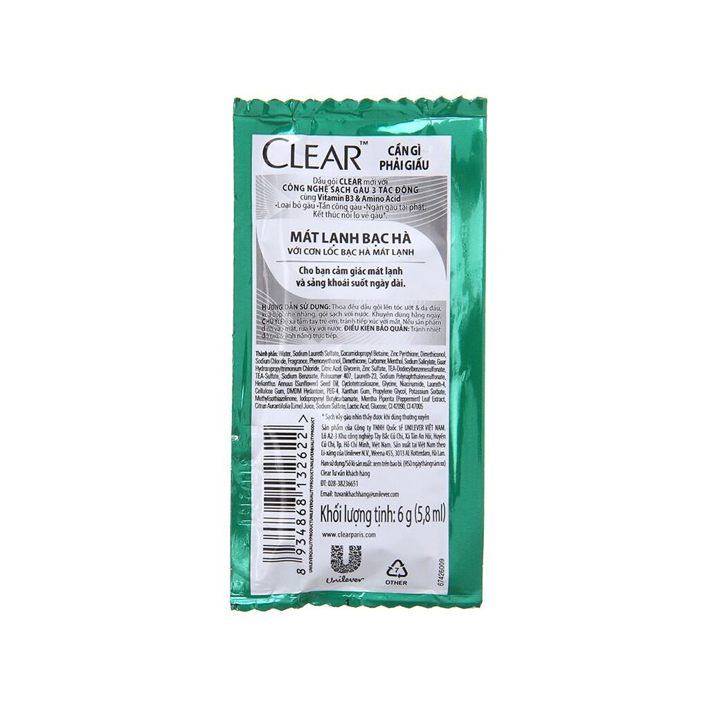 Combo 5 dây dầu gội Clear 10gói/ dây