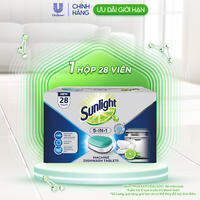 Hộp Viên Rửa Chén Bát SUNLIGHT 5 in 1 Cho Máy Rửa Chén Bát (28V/hộp) (bao bì tùy lô nhập hàng)