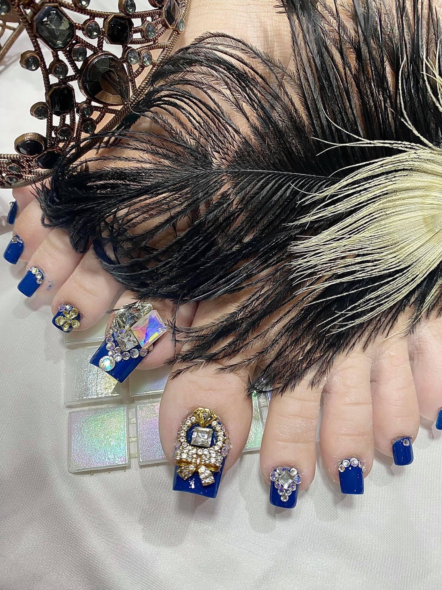 [ nails box] móng chân giả đính đá tone xanh