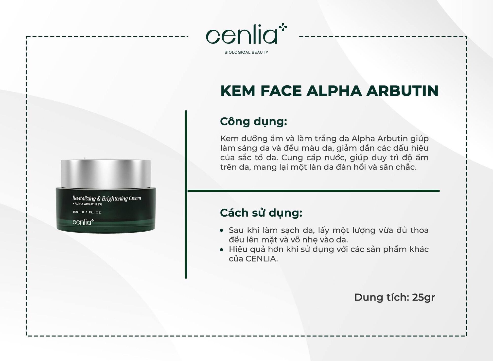 Kem Face Alpha Arbutin 2% CENLIA