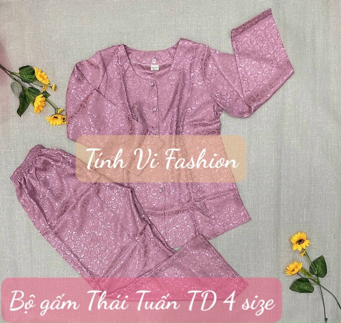Đồ bộ bà ba trung niên vải gấm thái tuấn tay dài