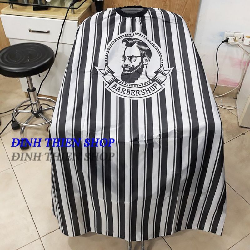 Áo choàng cắt tóc nam barber khổ 160x140cm, khăn choàng cắt tóc barber cao cấp sọc trắng đen.