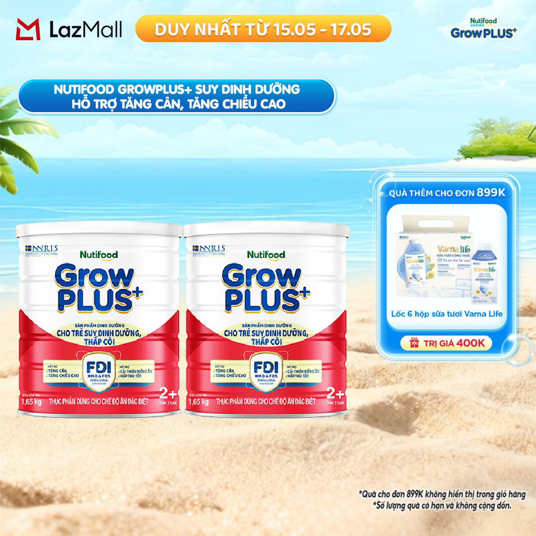 Combo 2 Sữa bột Nutifood GrowPLUS+ Suy Dinh Dưỡng (Đỏ) 2+ - Hỗ Trợ Tăng Cân, Tăng Chiều Cao (2 Lon 1,65 Kg)