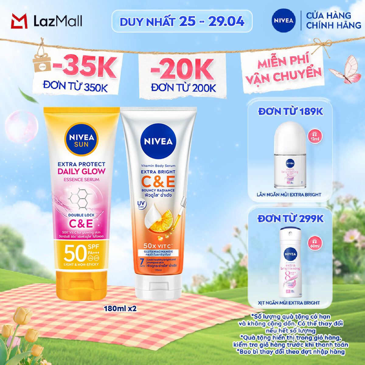 Bộ 2 Sữa Dưỡng Thể NIVEA Vitamin Dưỡng Sáng Da (170 ml) + Serum Chống Nắng  Dưỡng Thể Toàn Thân NIVEA Sáng Mịn Đều Màu SPF50, PA+++