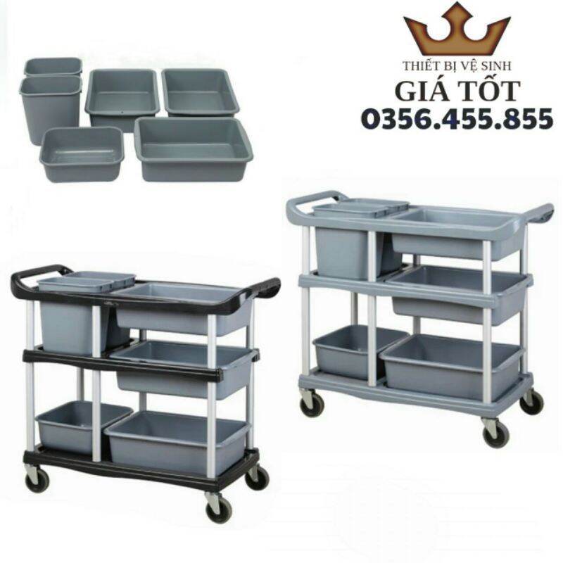 Xe đẩy thu dọn chén dĩa,thức ăn chất liệu nhựa cao cấp l-022a