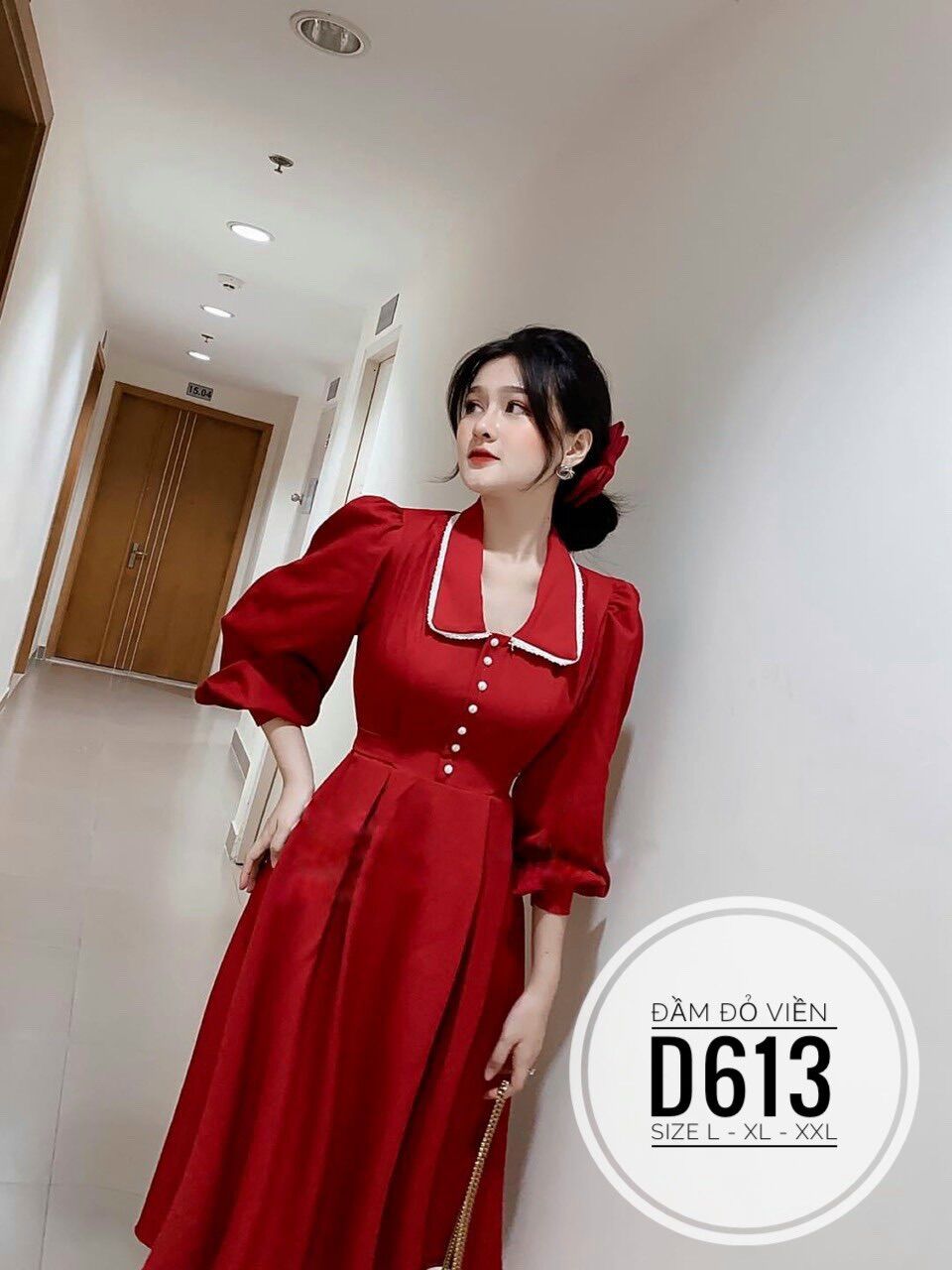 60-90kg Bigsize ĐẦM ĐỎ FORM DÀI PHỐI VIỀN D613
