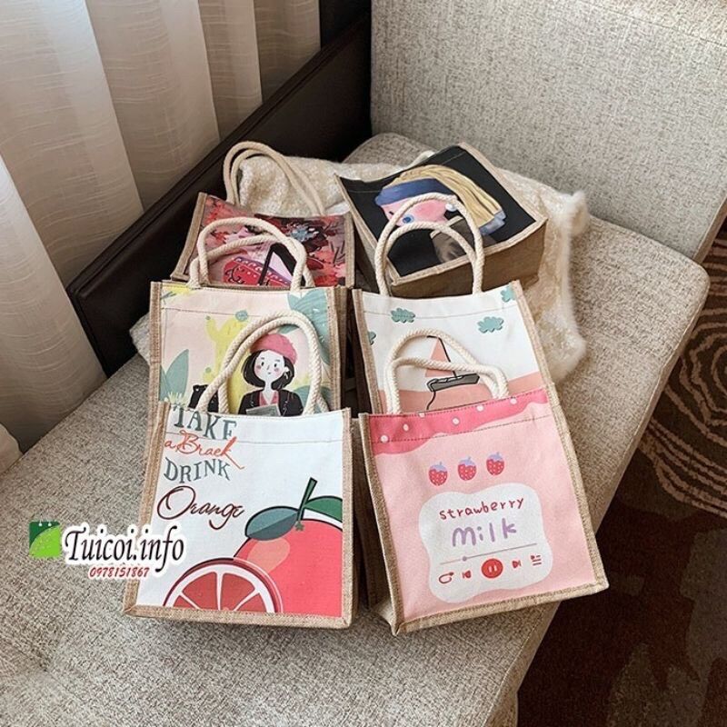 Túi cói mini size 21cm [chọn mẫu]