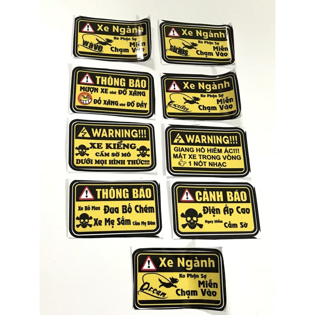 Tem cảnh báo dán xe máy (loại 3 lớp chống nước)-