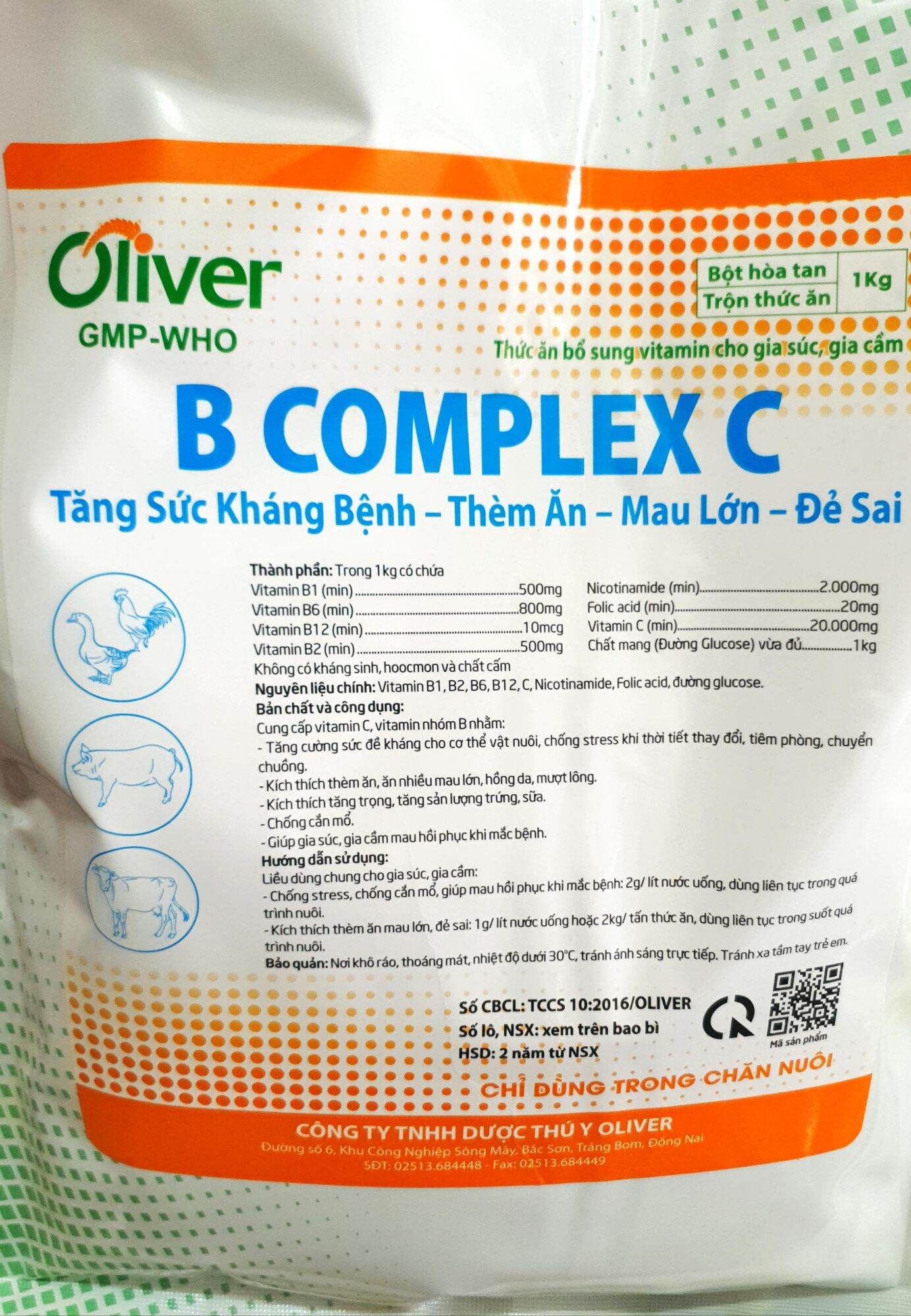 Oliver B Complex C (1kg) - Vitamin tổng hợp kích thích tăng trọng, thèm ăn, mau lớn, hồng da, mượt lông gà, vịt, cút (Tan trong nước)