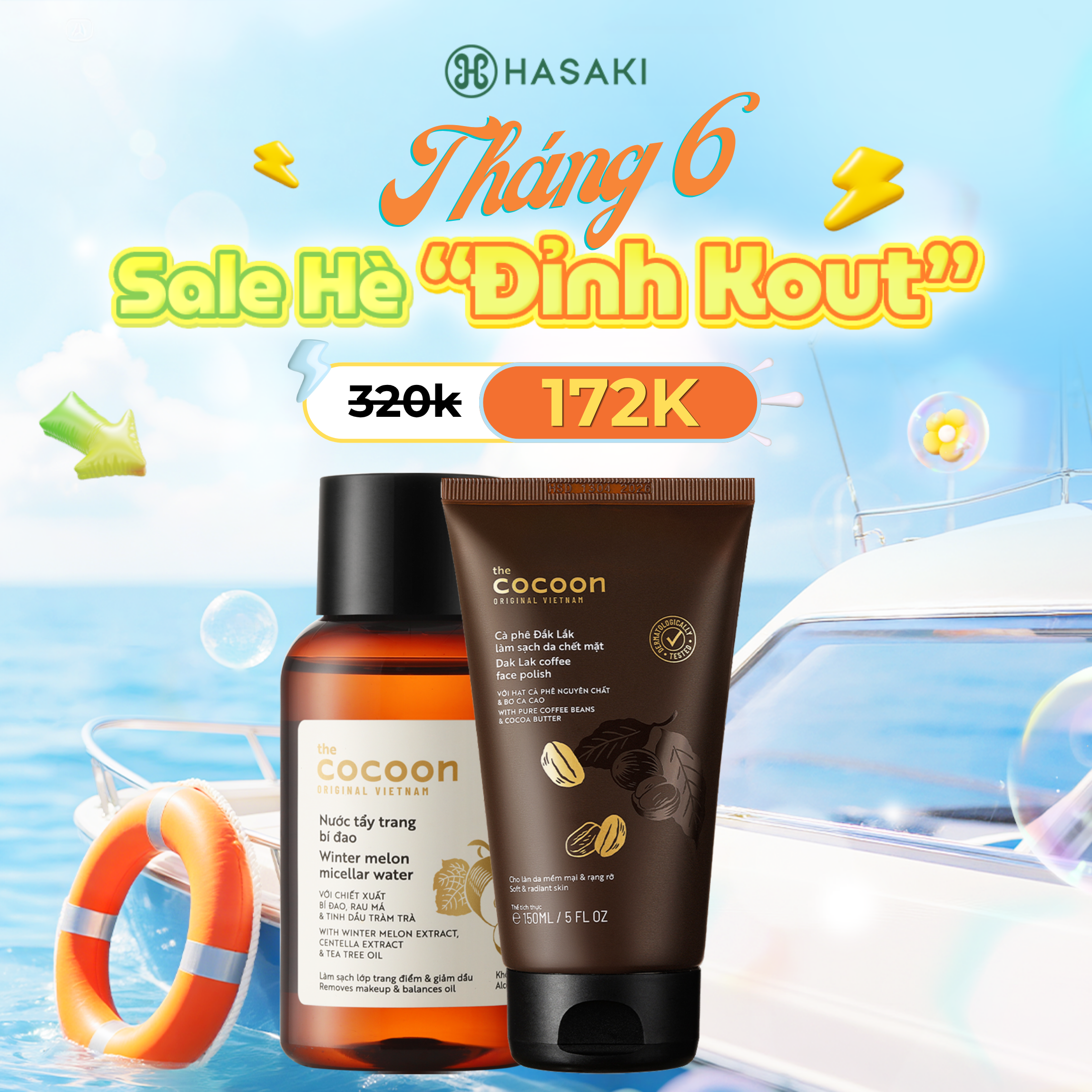 [SIÊU GIẢM GIÁ] Combo Cocoon Nước Tẩy Trang Bí Đao 140ml + Tẩy Da Chết Mặt Cà Phê Đắk Lắk 150ml Hasaki Sản Phẩm Chính Hãng