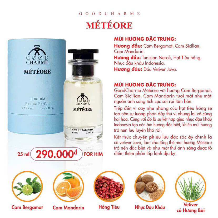 Nước hoa nam 25ml Goodchame METEORE ( có mẫu chiết 10ml )