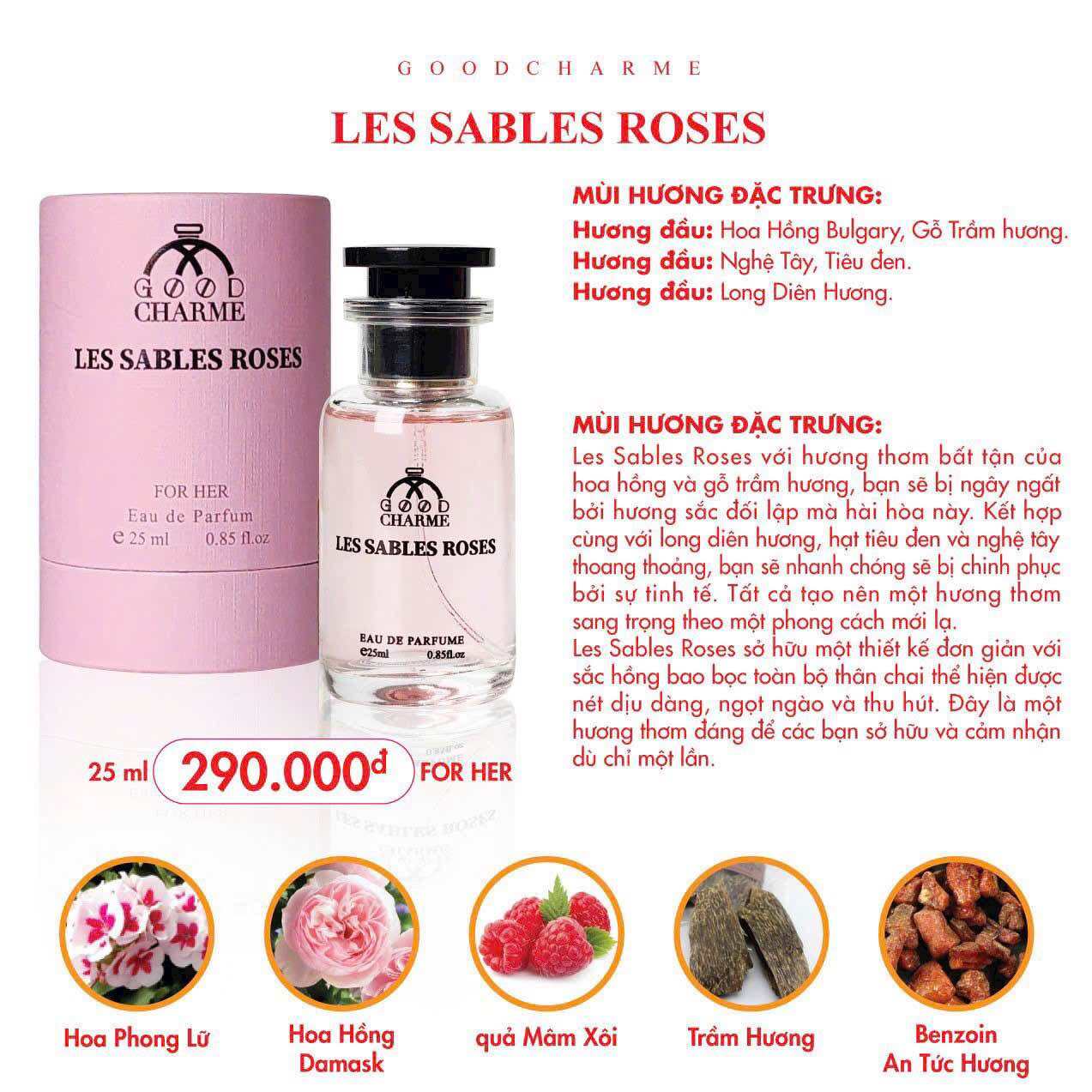 Nước hoa 25ml Goodchame ROSE DES VENTS - LES SABLES ROSES - HEURES DABSENCE - COCO - GOOD GIRL ( nữ 