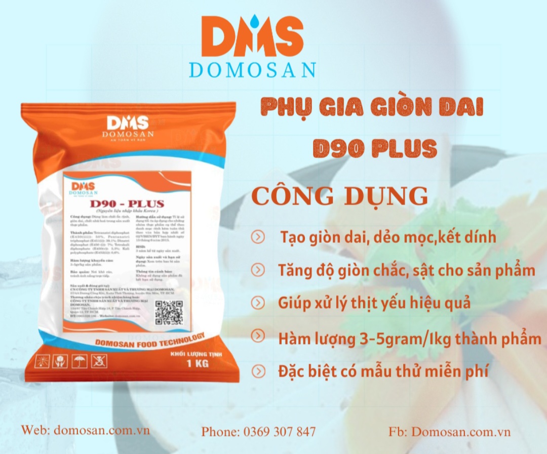 1KG D90 PLUS - Phụ gia giò chả giò lụa chả lụa xúc xích chả cá ..- Tạo giòn dai kết dính thịt thay thế hàn the