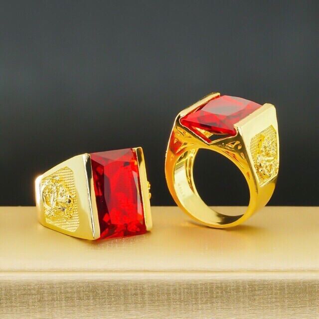 Nhẫn nam mặt đá vuông mạ vàng 18k 2 màu y hình