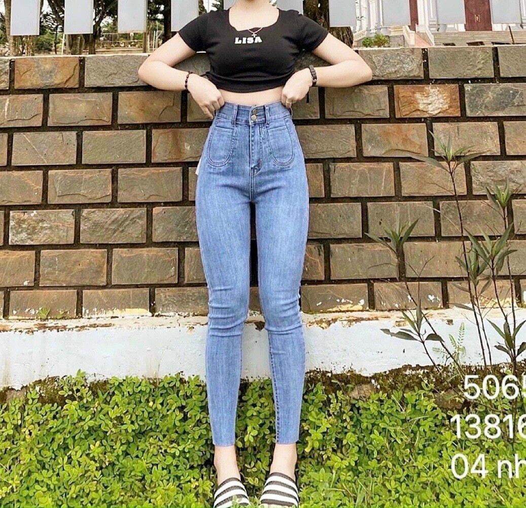 Quần jean ôm 2khuy túi tròn lưng cao