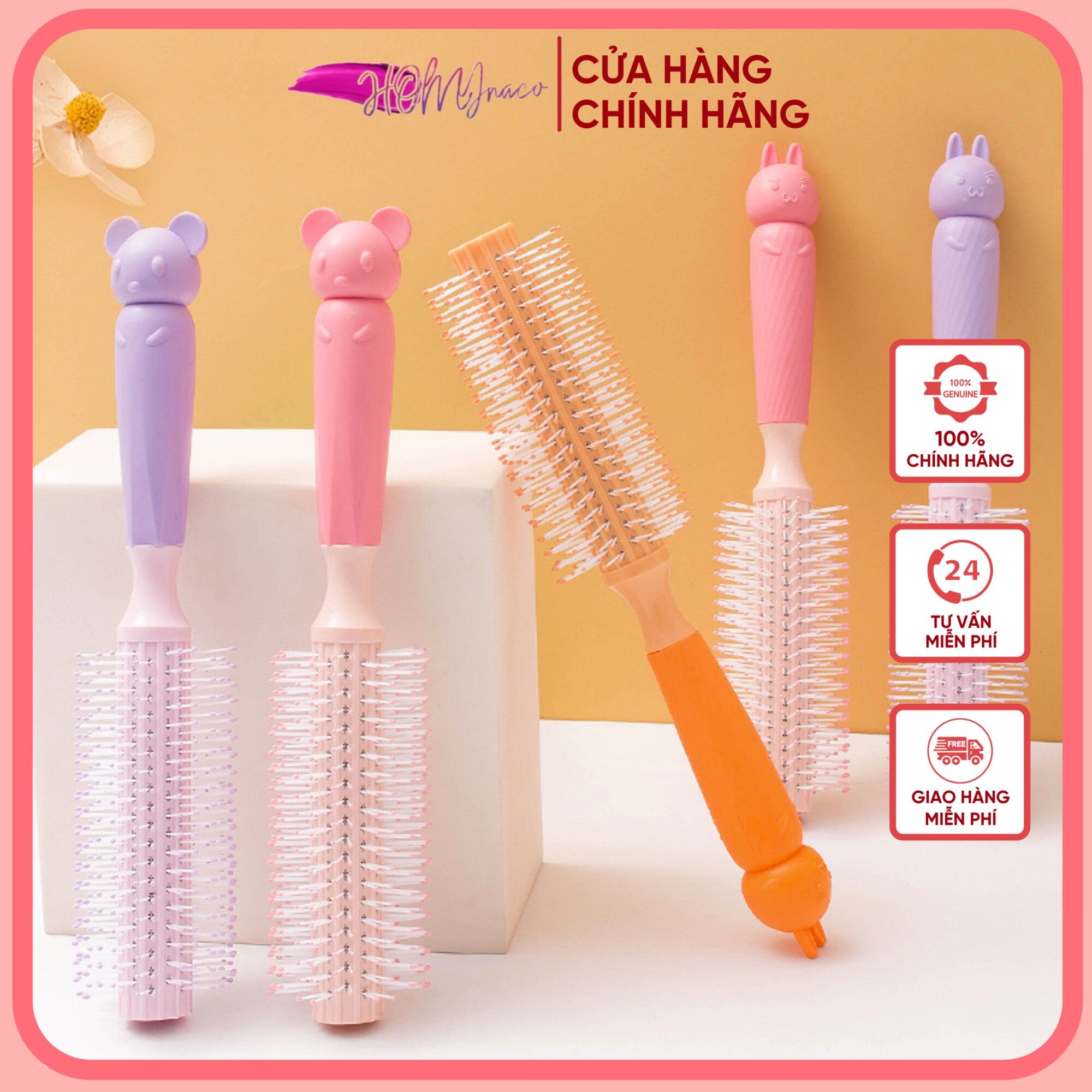 Lược Lô Chải Tóc Korea Style nhựa màu pastel cán thú gở rối tóc tạo kiểu tóc