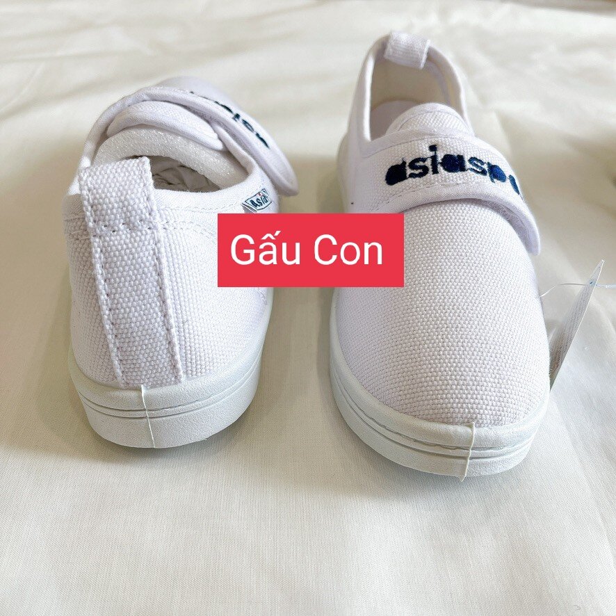 Giày thể dục thể thao trẻ em bé trai bé gái học sinh xé dán buộc dây Asia chất liệu vải canvas bata giá rẻ đủ size màu trắng đen sọc đỏ