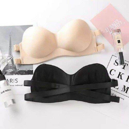 Bra su dây chéo lưng mút vừa nâng màu đen size dưới 60kg