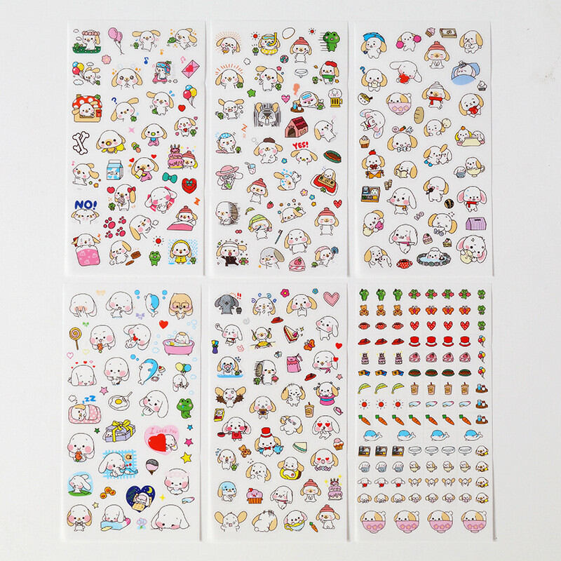 Set 6 tờ sticker thỏ tai ngắn