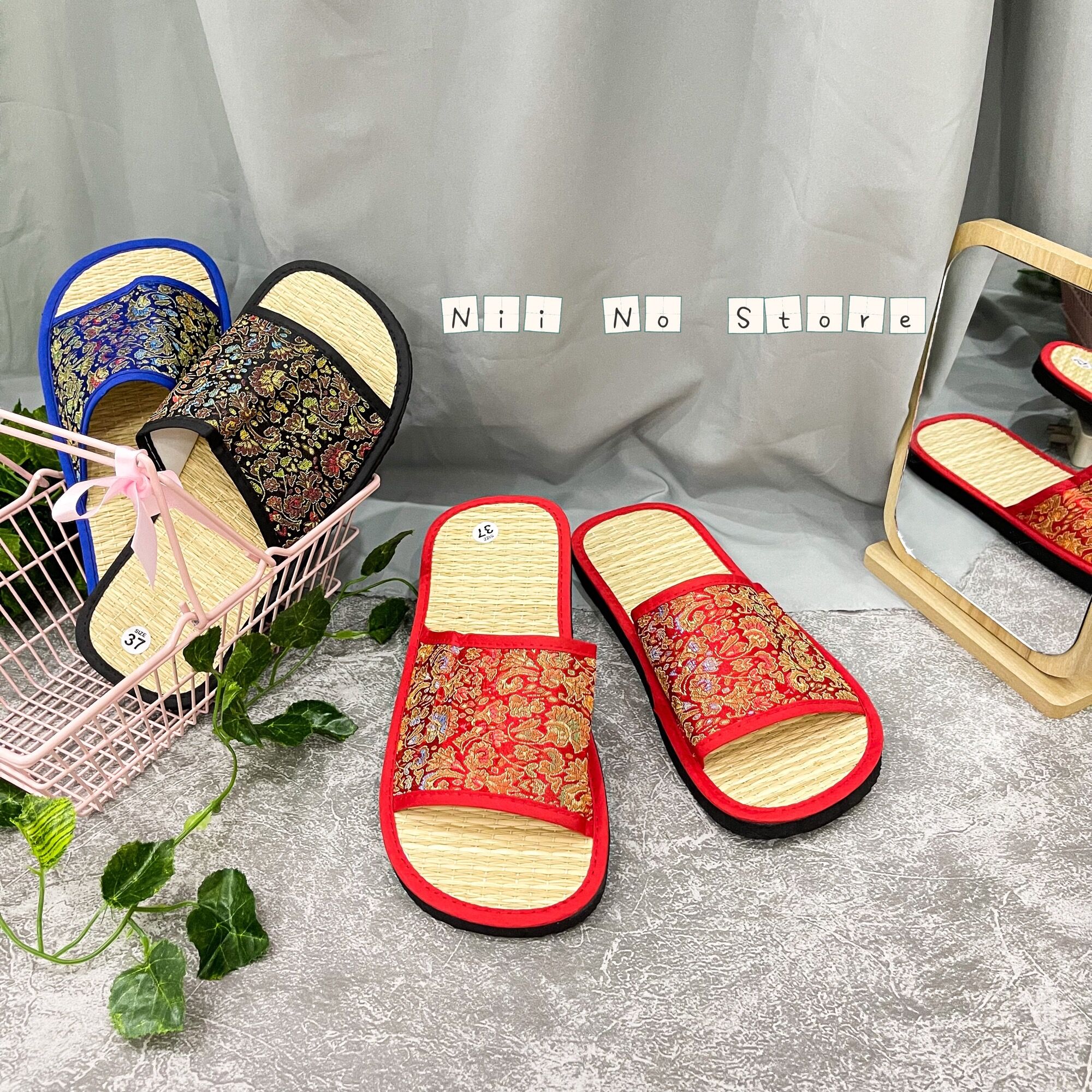 [3 màu] Dép chiếu cói quai gấm ngang