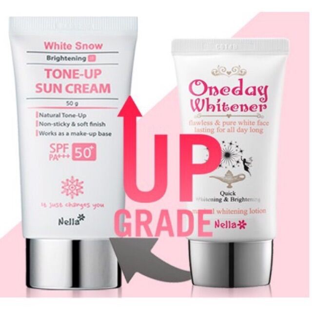 [HCM]One Day Whitener Kem dưỡng trắng da kèm chống nắng Nella White snow brightenning Tone-up Suncream bản nâng cấp