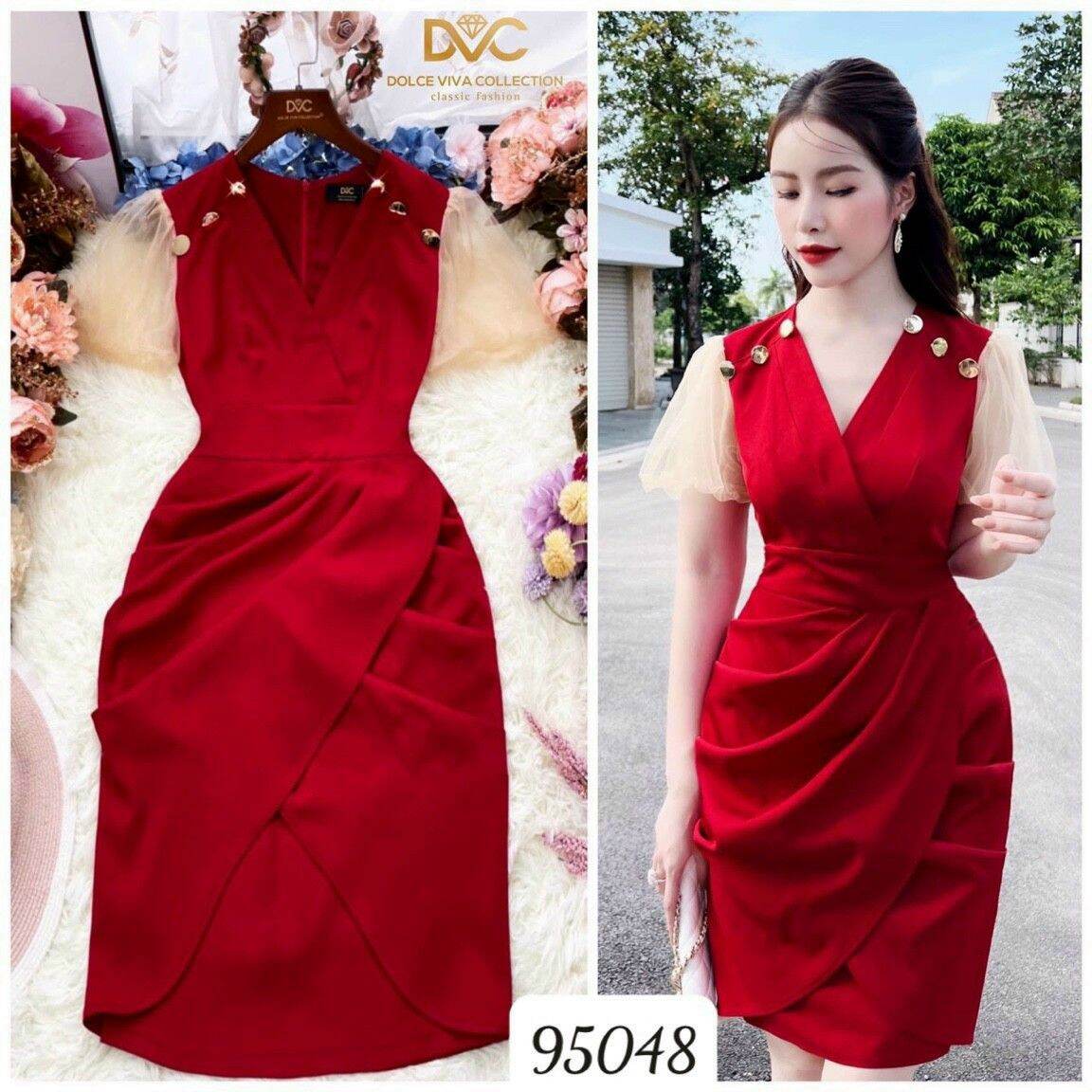 [ ĐẦM BIG SIZE THIẾT KẾ ] Mẫu thiết kế độc quyền giá sỉ - Tặng kèm quà xinh - (M,L,XL,2XL) - ĐẦM BODY ĐÍNH NÚT TAY VOAN CỰC XINH (Rẻ sập sàn Lazada)