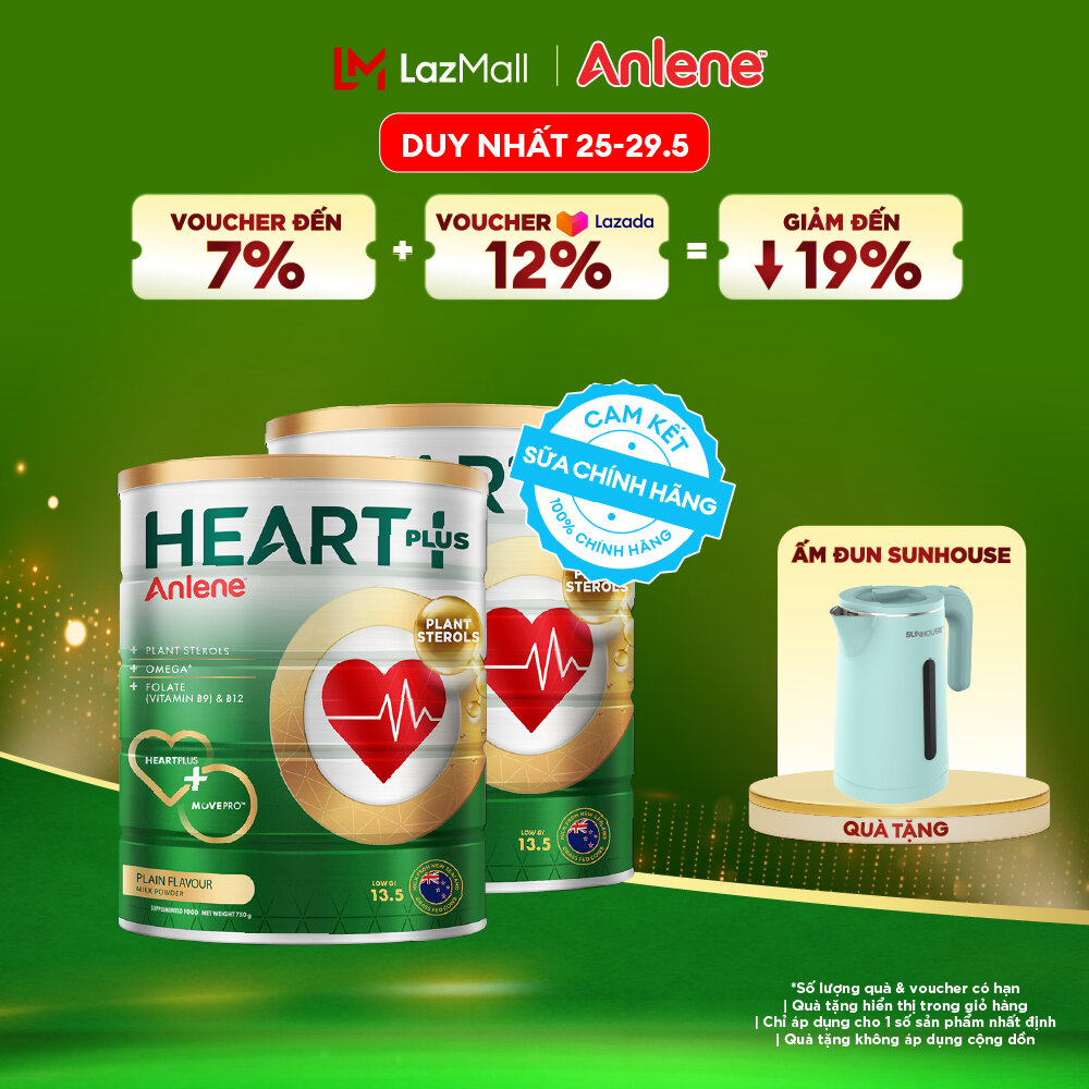 [Voucher giảm đến 26%]Combo 2 Sữa Bột Anlene Heart Plus Với Dưỡng Chất Chăm Sóc Sức Khỏe Tim Mạch Lon 750G