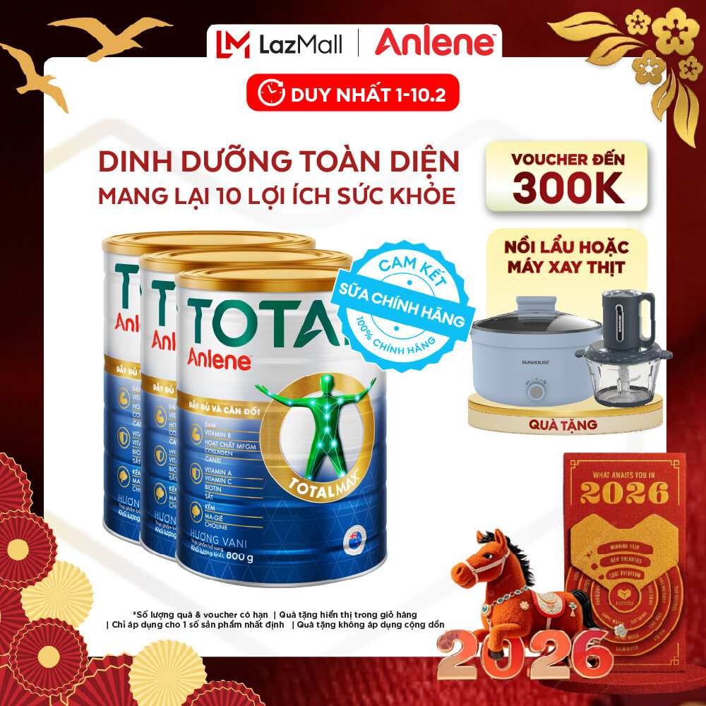 [Voucher giảm đến 26%]Combo 3 Sữa Bột Bổ Sung Dinh Dưỡng Anlene Total 10 Lon 800G