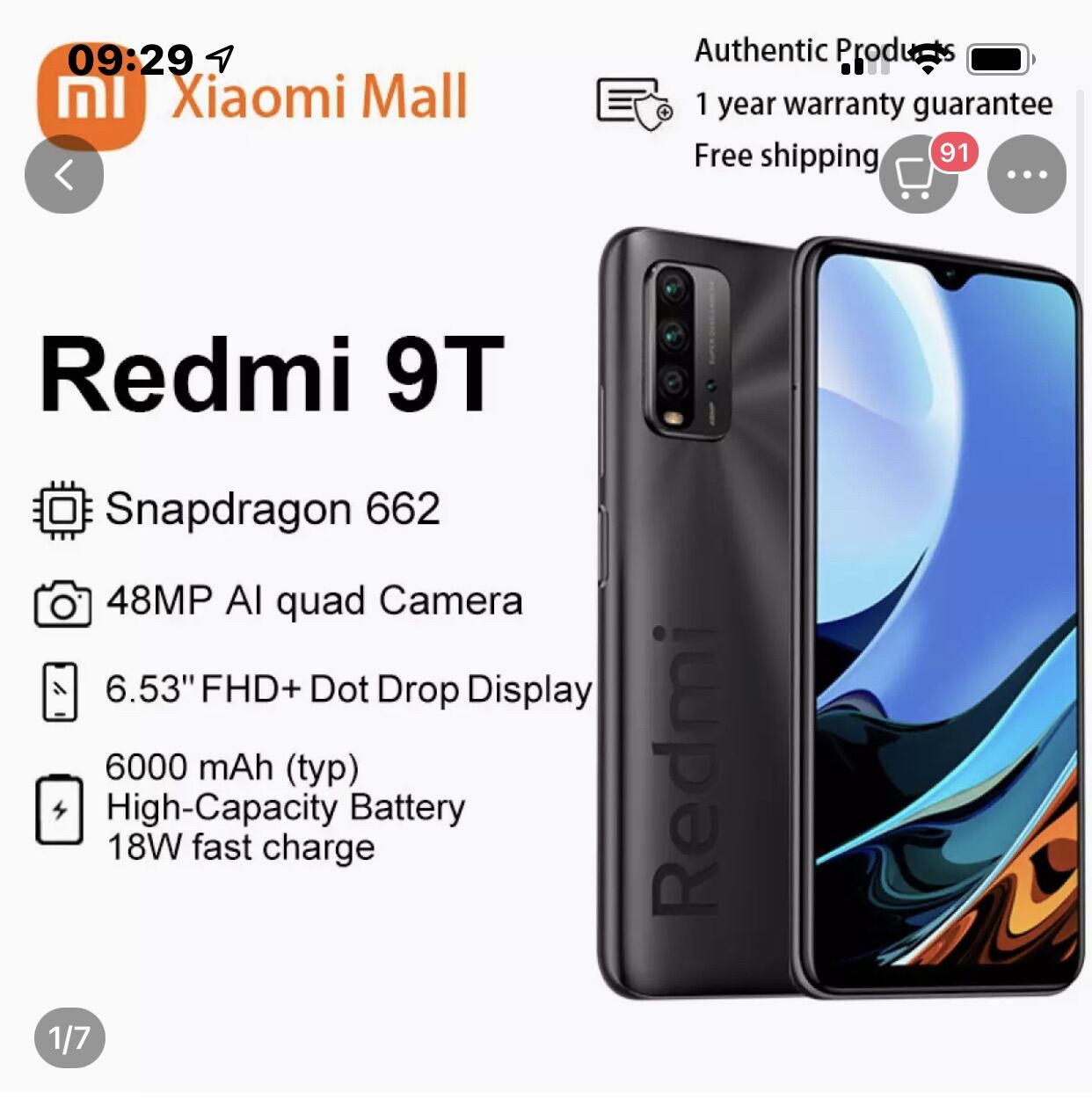 Điện thoại Xiaomi Redmi  9t (4gb/64gb) pin 6000mah hàng chính hãng , nguyên siu bảo hành 18 tháng
