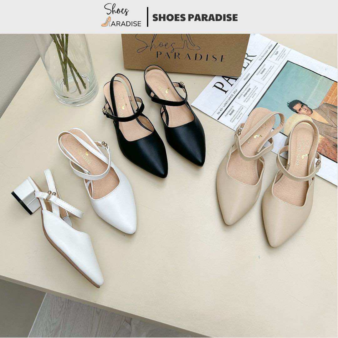( FORM NHỎ NHÍCH LÊN 1 SIZE) Giày cao gót nữ mũi nhọn 4p Shoes Paradise gót vuông cao 4cm quai thun trơn đơn giản ôm gọn chân màu đen trắng kem size 36 37 38 39 40 thời trang công sở đi học đi chơi đi làm L043