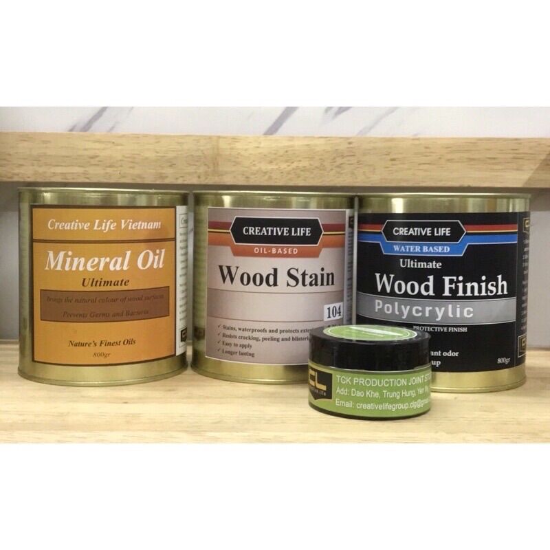 Trọn bộ Sơn lau gỗ Wood Stain Creative Life Vietnam hoàn thiện bóng mờ mã 1xx