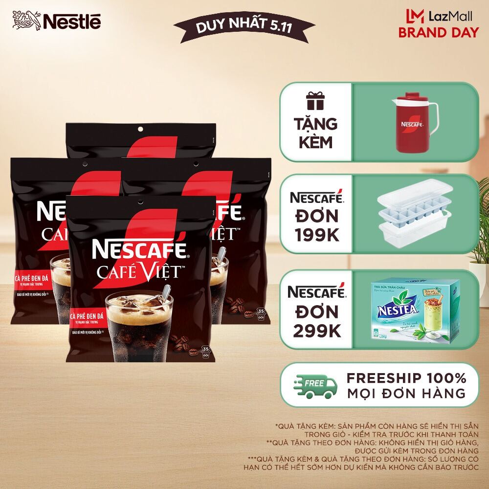 [ƯU ĐÃI THÁNG 11] [FREESHIP HCM] Combo 4 Túi Cà phê hòa tan NESCAFÉ Café Việt Cà phê đen đá (Túi 35 