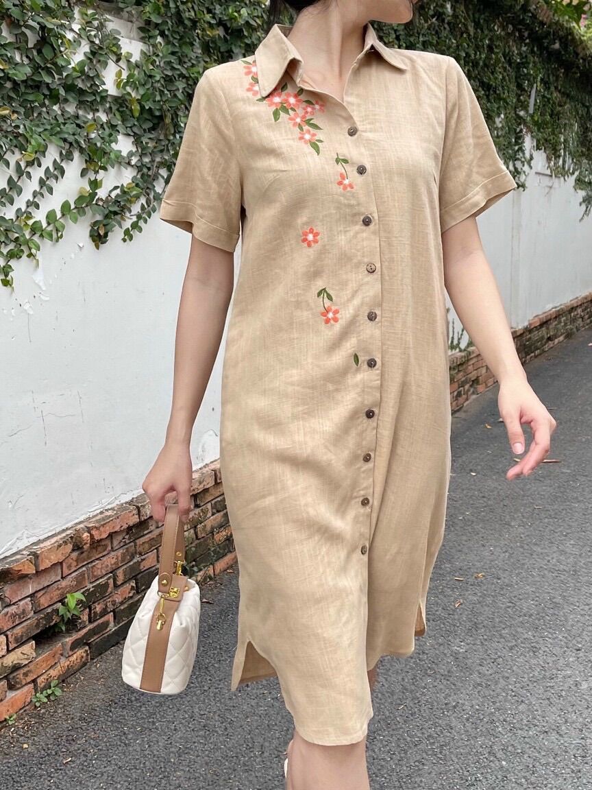 Đầm Thêu Linen Tưng Cao Cấp