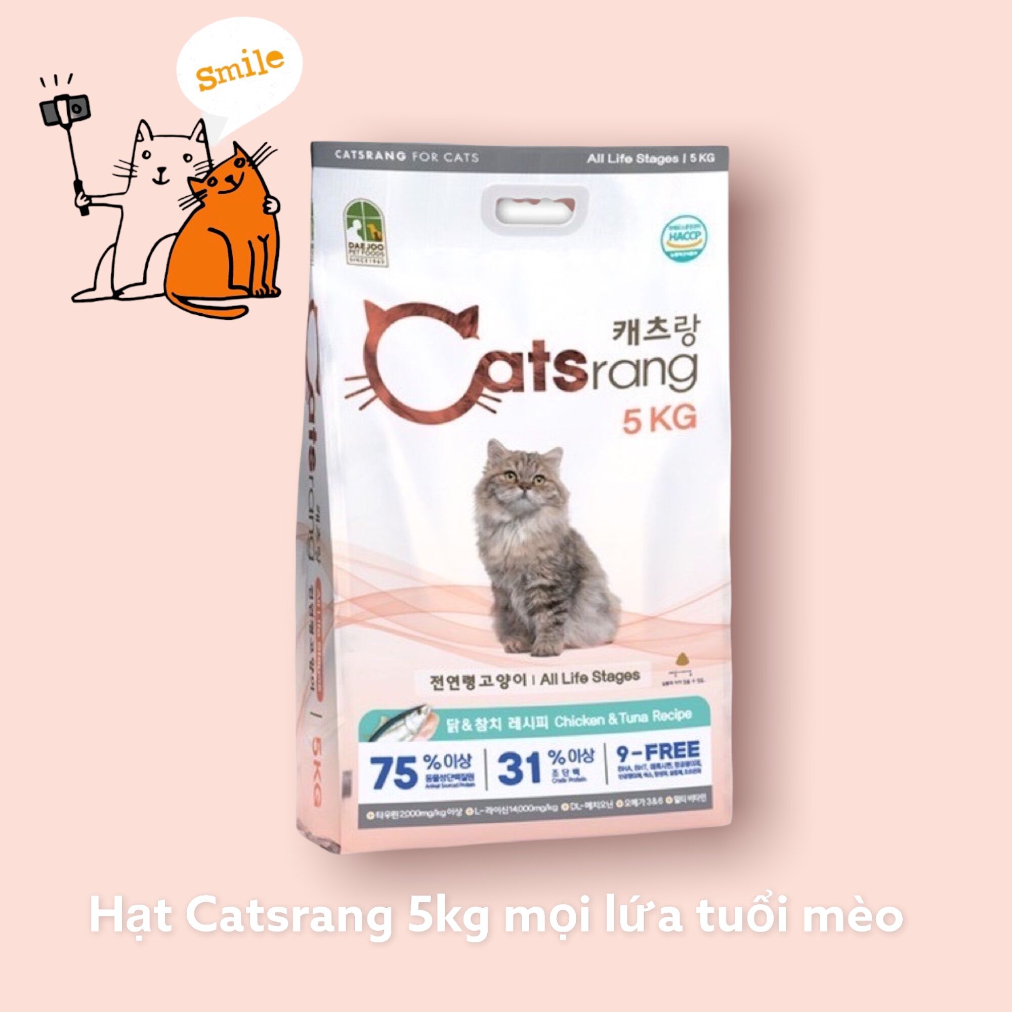 Thức ăn hạt cho mèo mọi lứa tuổi Catsrang 5kg