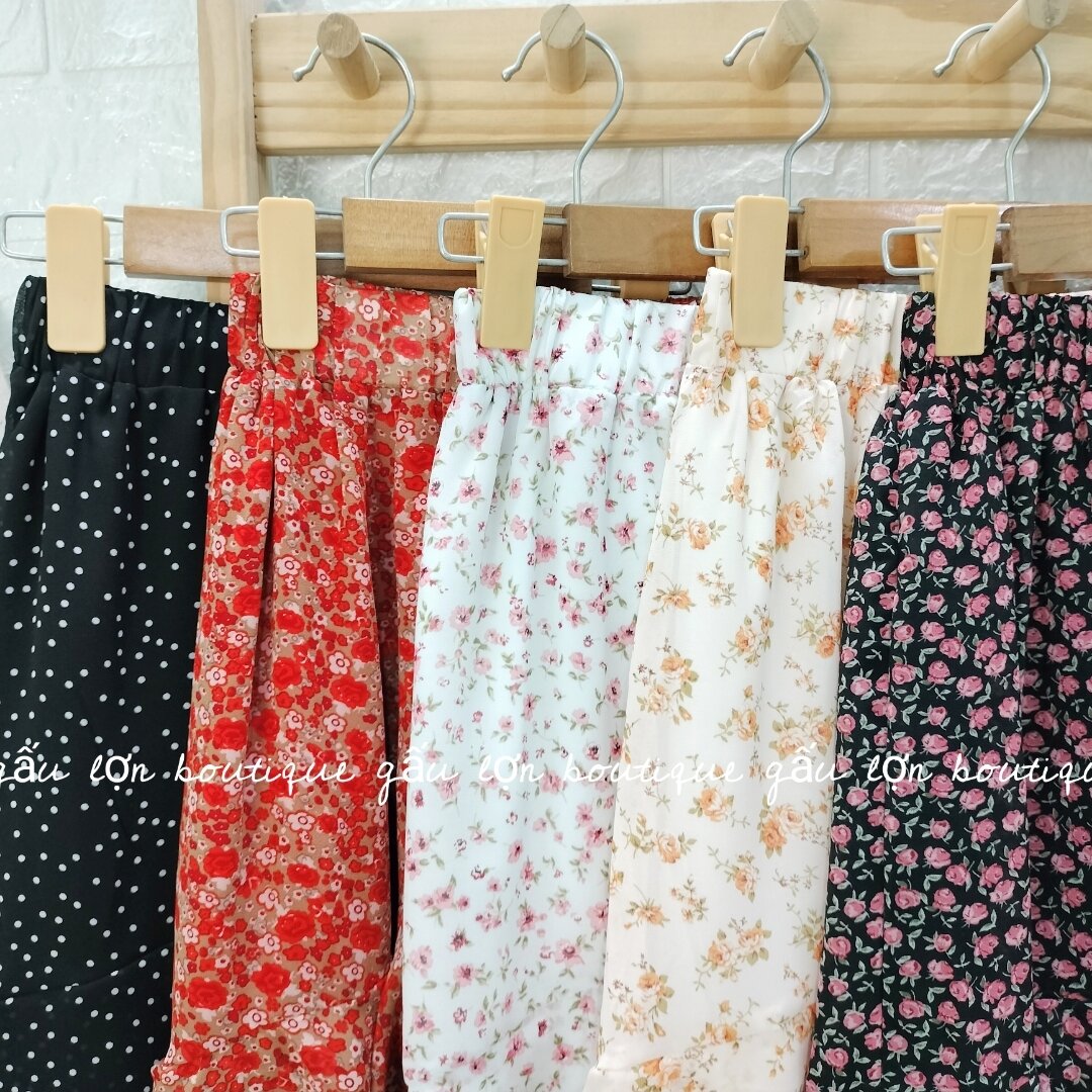chân váy chấm bi bèo chéo dáng dài