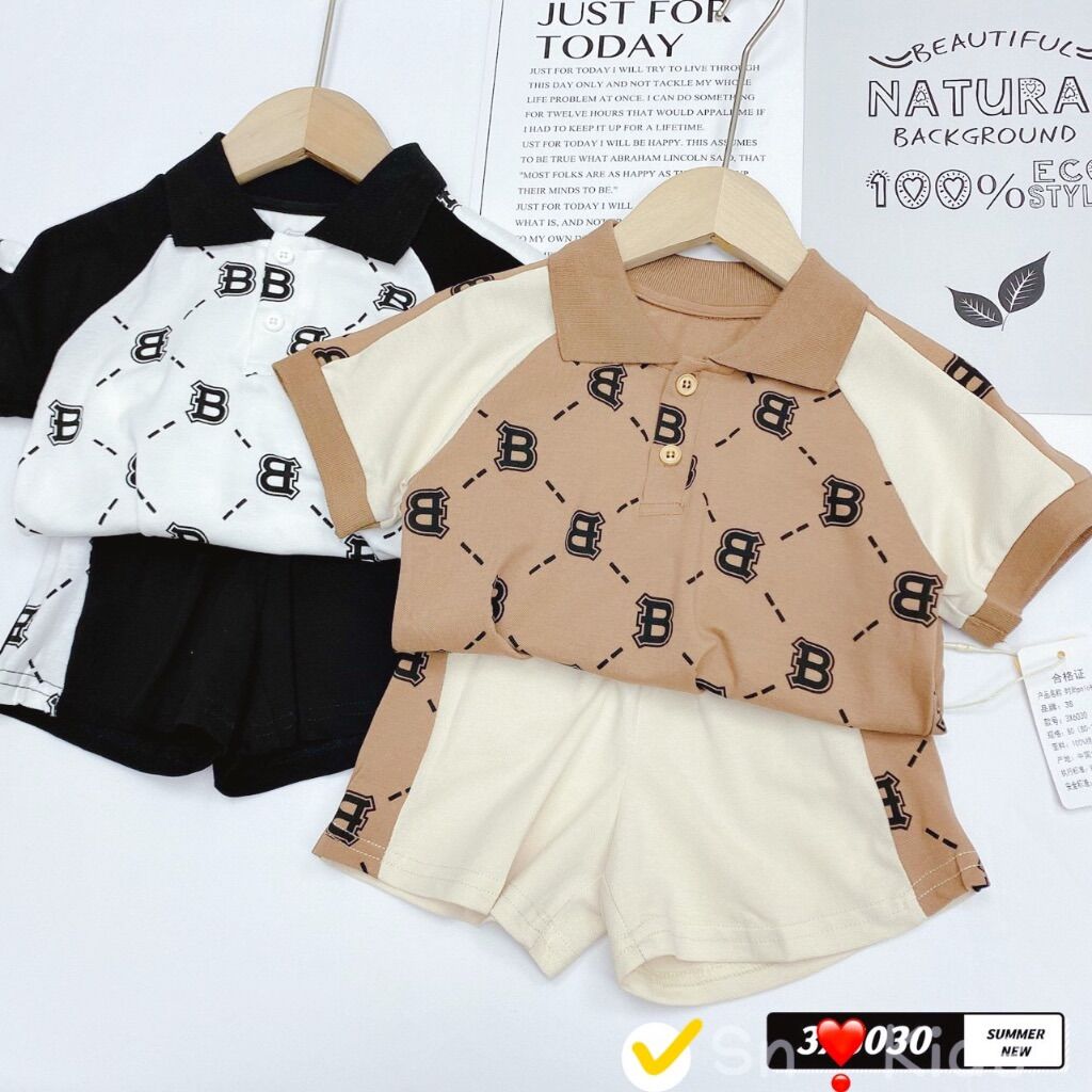Bộ cổ bẻ chữ B phối màu bé trai