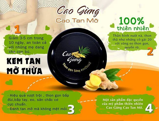 Cao Gừng Tan Mỡ Bụng Chính Hãng ( tặng kèm đai nịt bụng định hình )