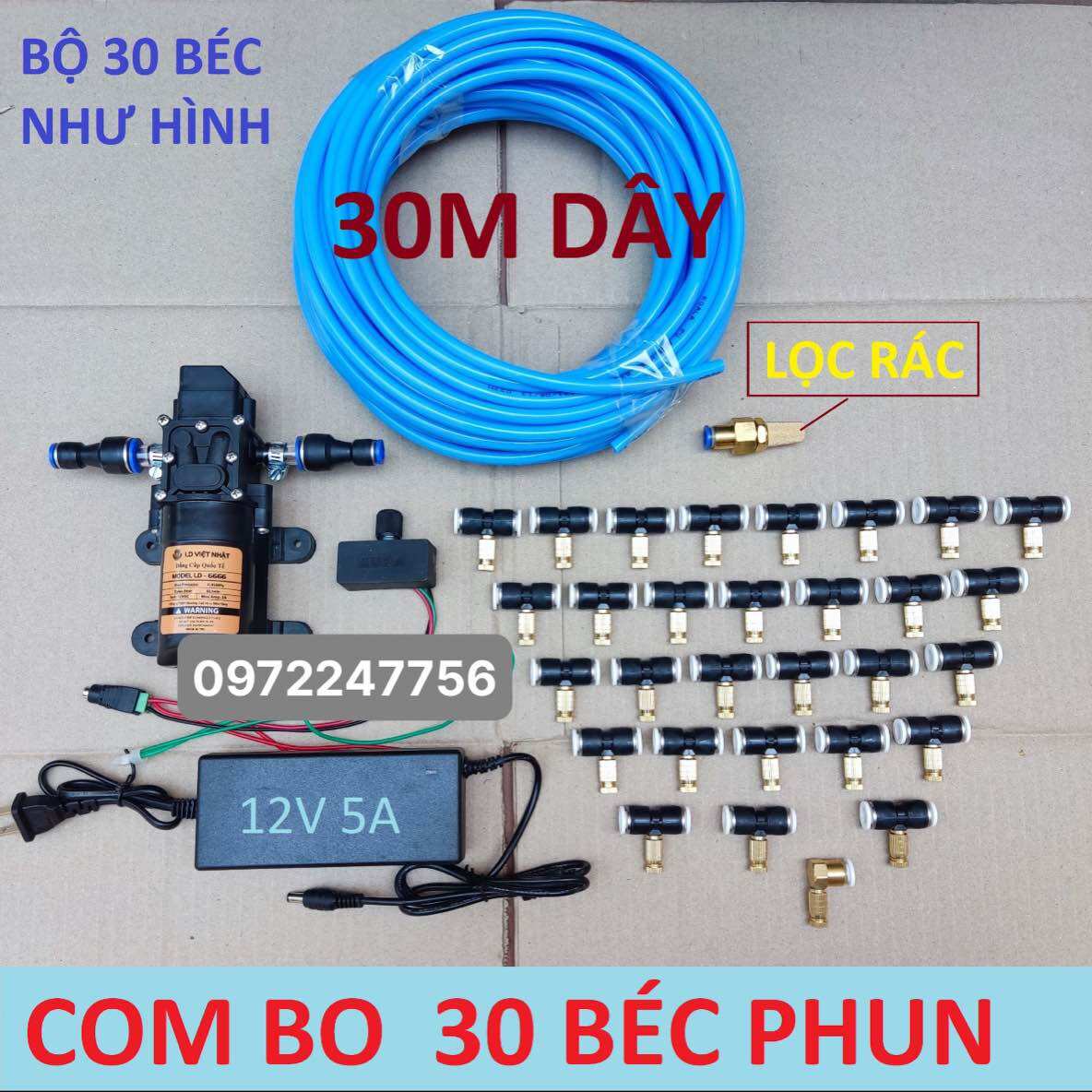 Bộ máy phun sương làm mát,tưới lan ,phun sương từ 5 béc đến 30 béc, kèm chiết áp điều chỉnh lượng nước-bơm phun sương mini 12v