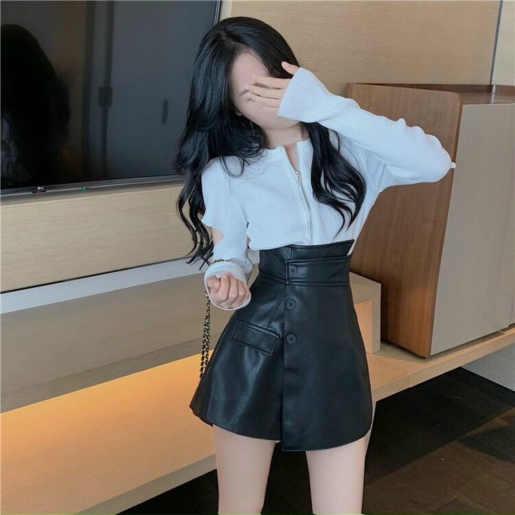 Chân Váy Da Chữ A Đắp Chéo