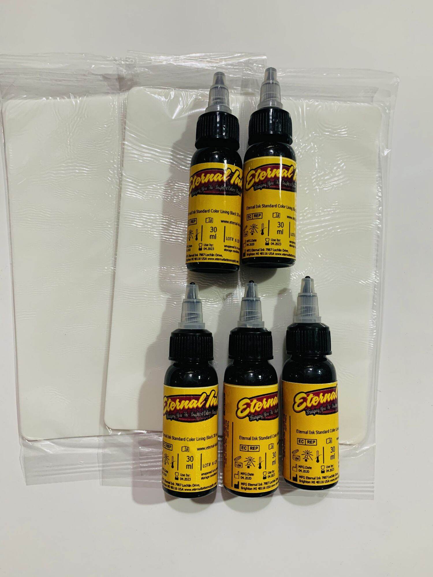 Sét 5 mực tập xăm màu đen + 2 da giả A5